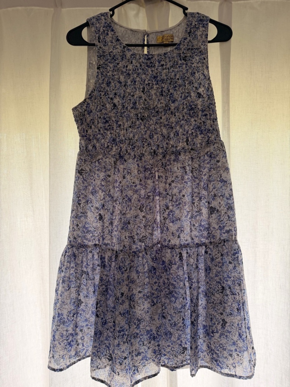 Princess Vera Wang Blue Floral Sleeveless Tiered Mini Dress